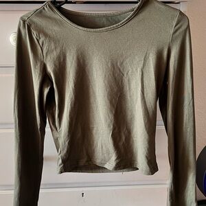 Women's Olive Green Long-Sleeve Crewneck Top